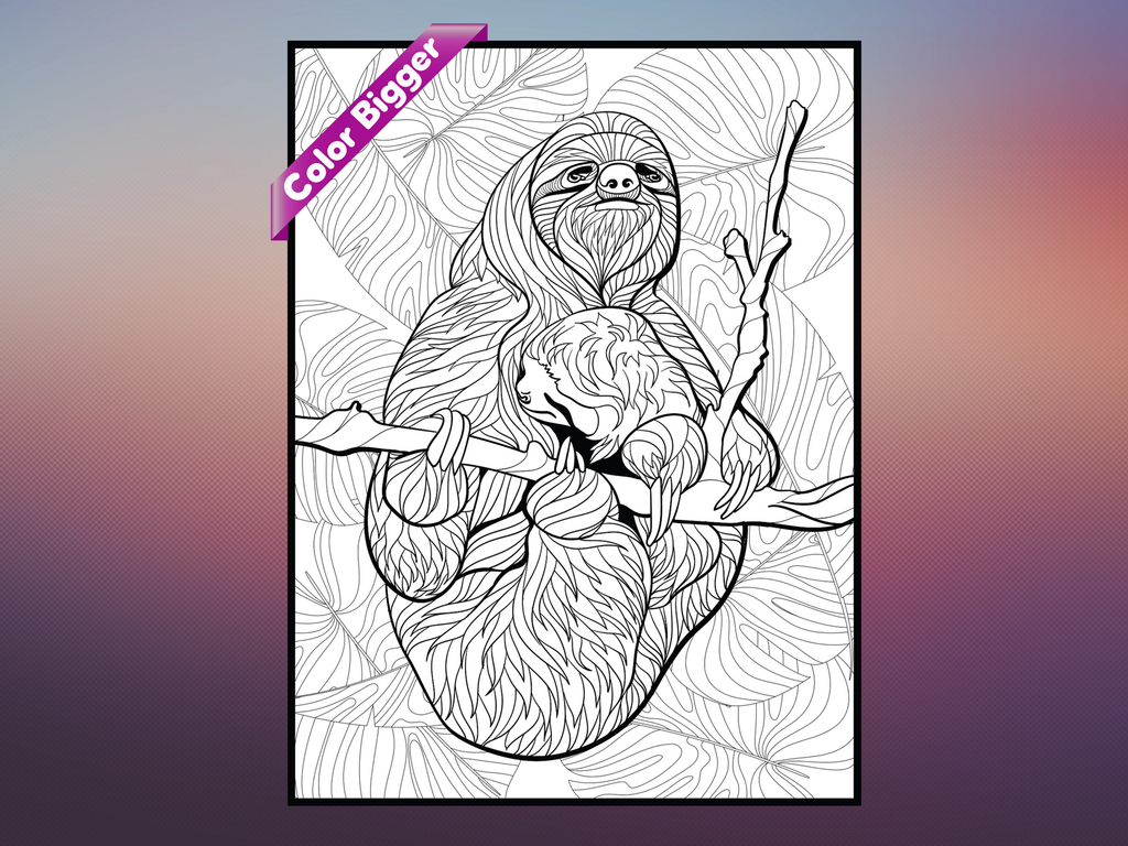 Sloth Coloring Poster — giant coloring poster line art