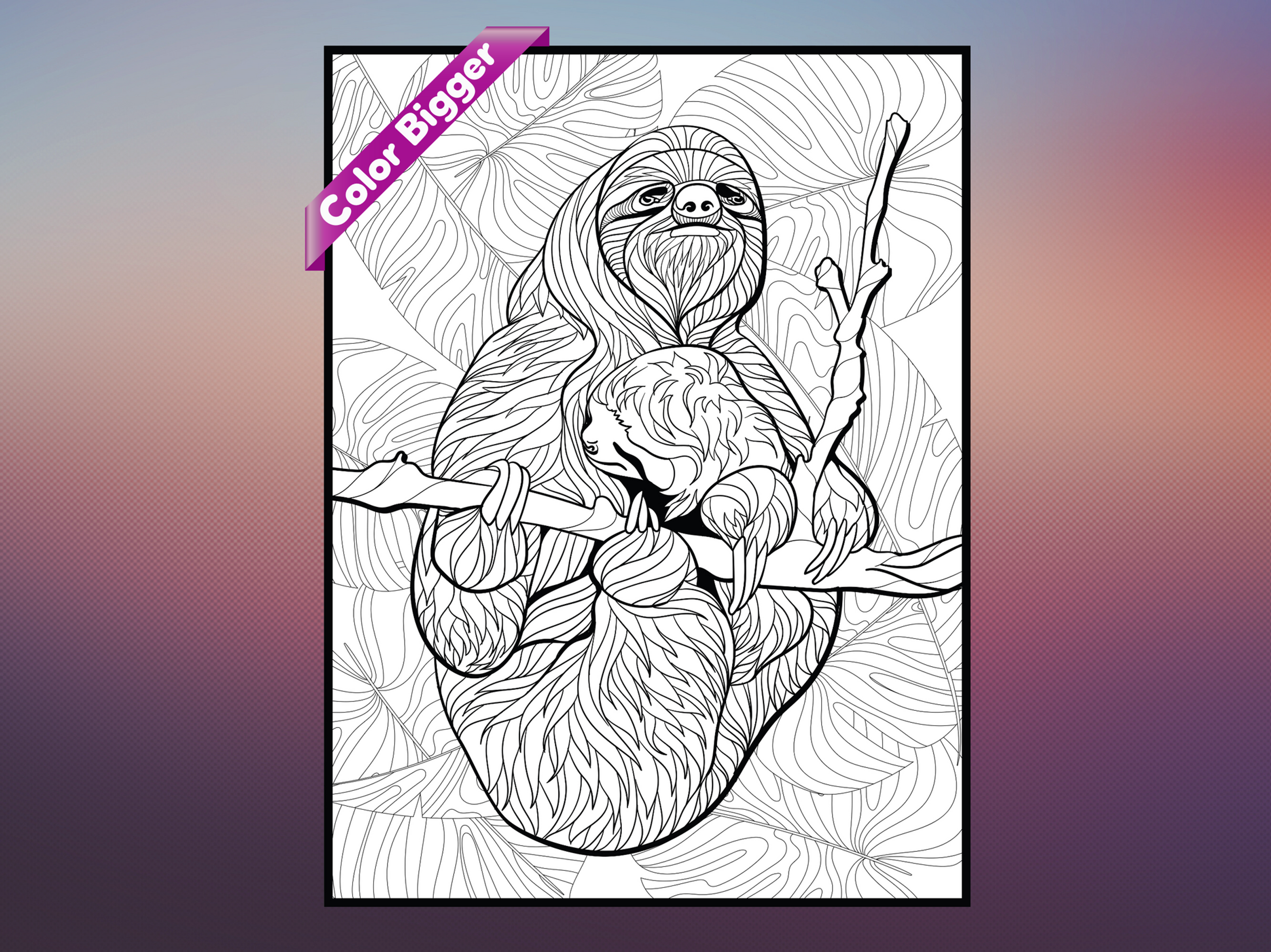 Sloth Coloring Poster — giant coloring poster line art