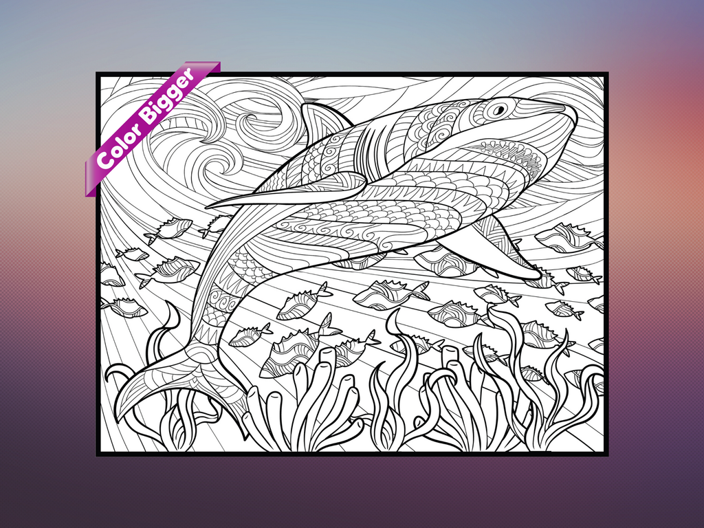 Shark Coloring Poster — giant coloring poster line art