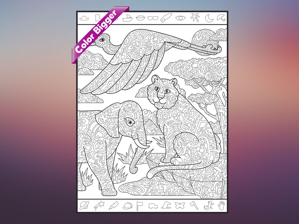 Zoo Seek and Find Coloring Poster — giant coloring poster line art