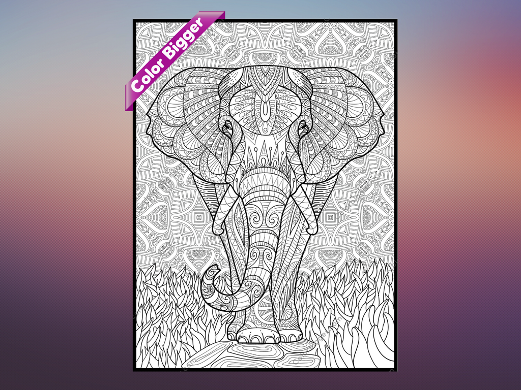 Elephant Coloring Poster — giant coloring poster line art