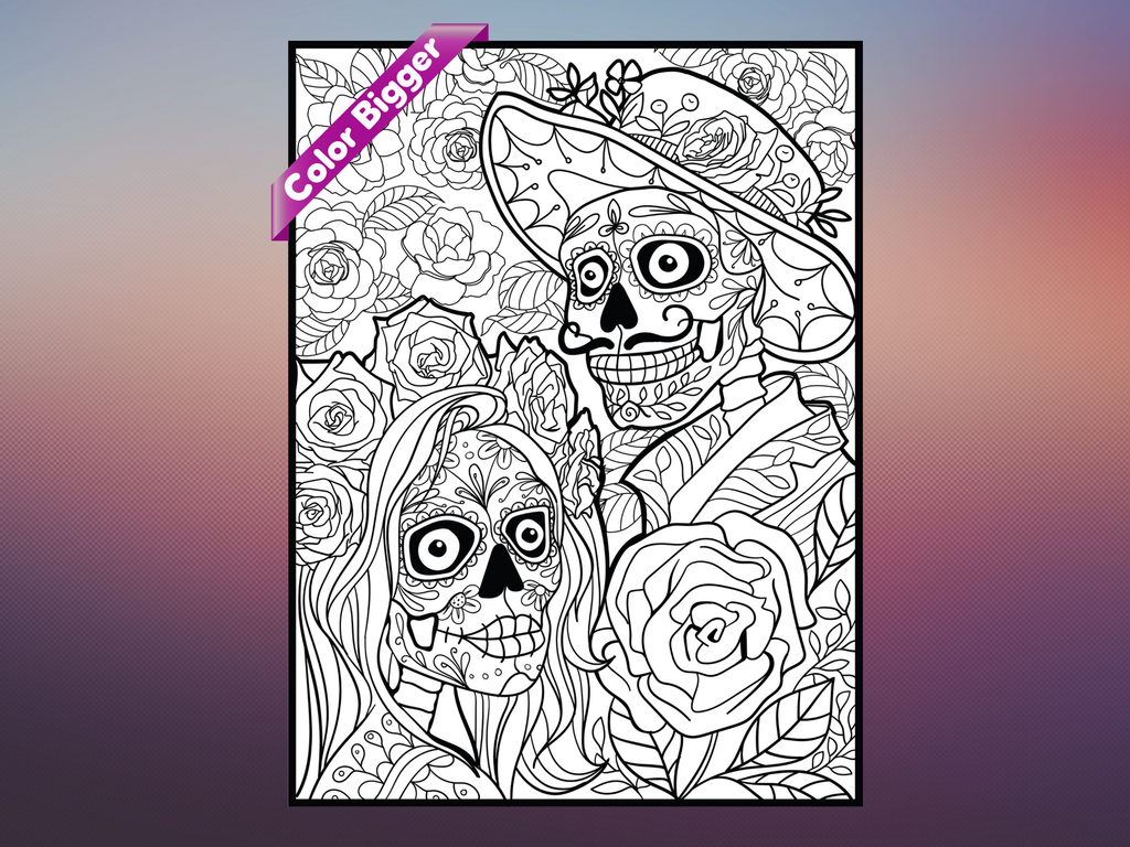 Dia de los Muertos Coloring Poster — giant coloring poster line art
