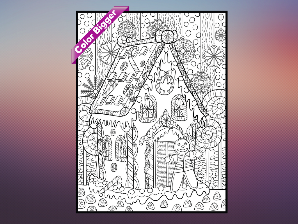 Gingerbread House Coloring Poster — giant coloring poster line art