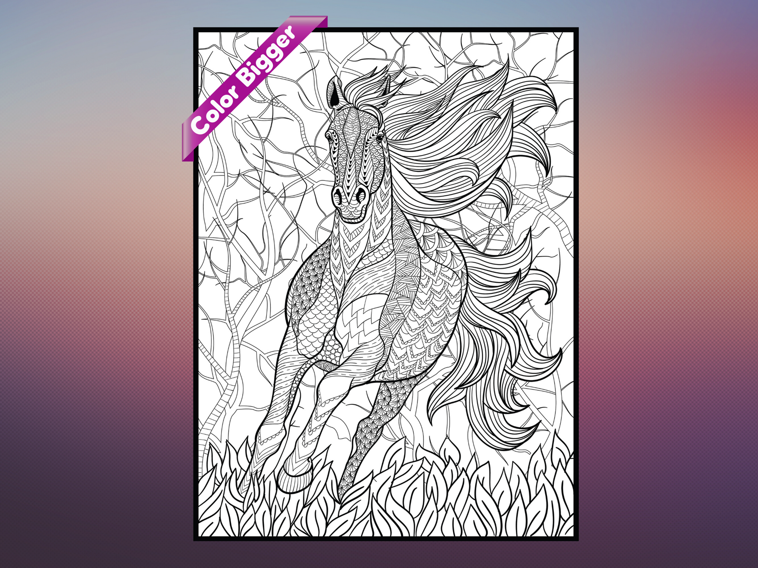 Horse Coloring Poster — giant coloring poster line art