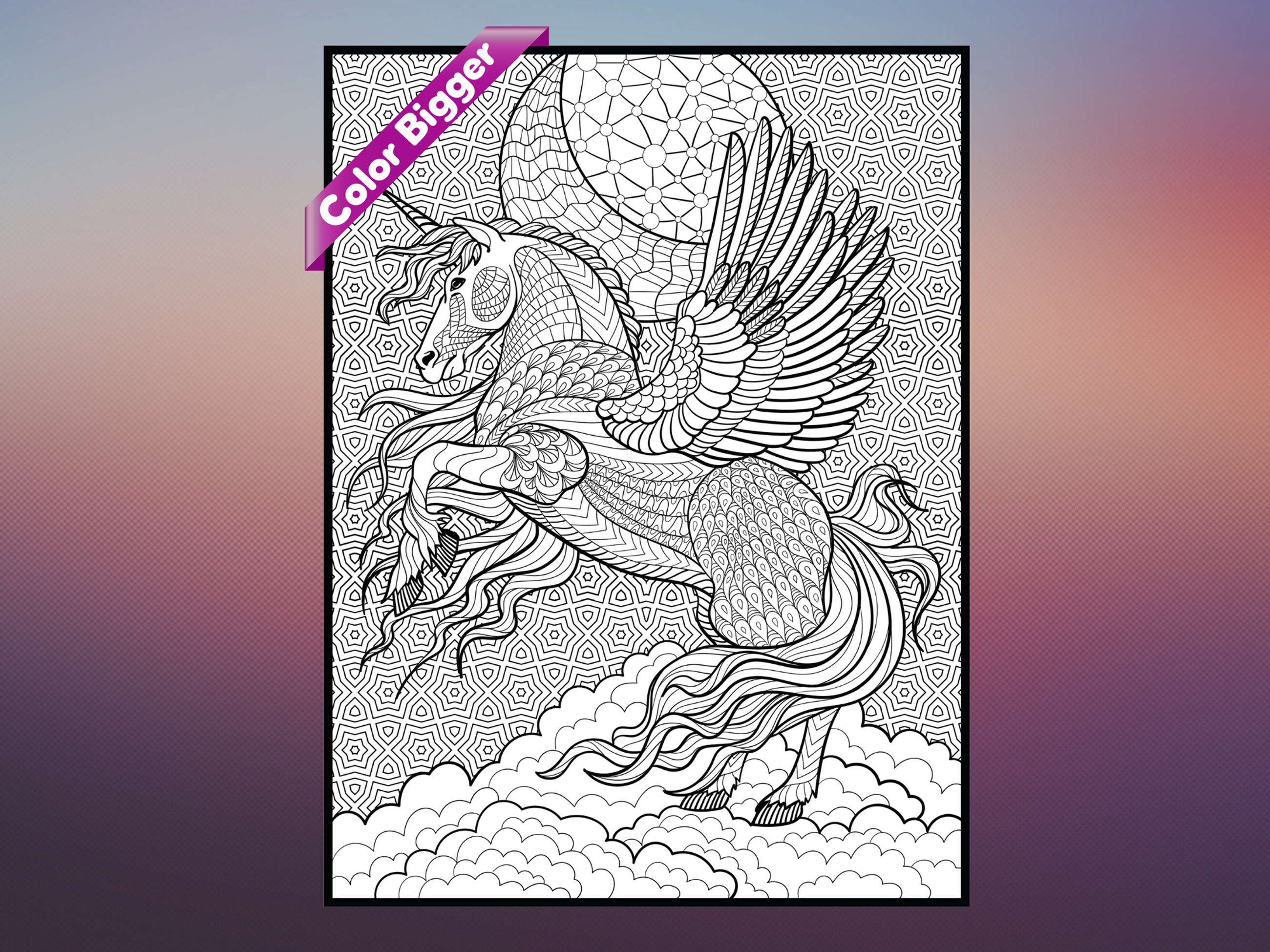 Unicorn Coloring Poster — giant coloring poster line art