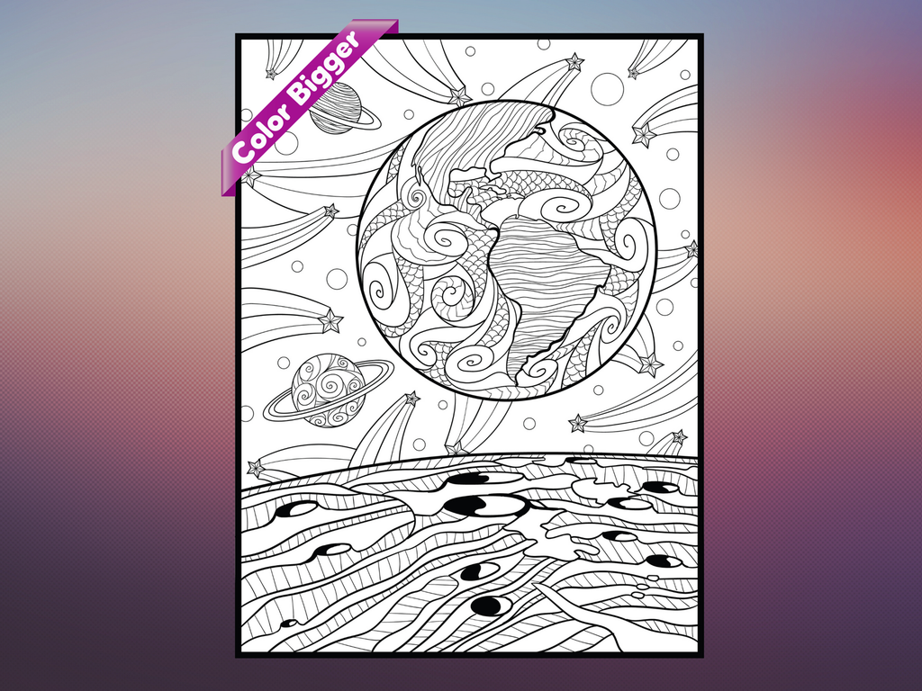 Space Coloring Poster — giant coloring poster line art