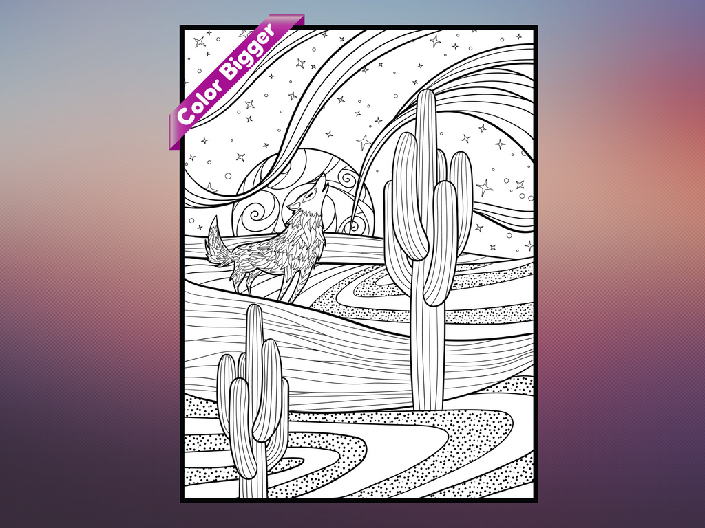 Desert Coloring Poster — giant coloring poster line art