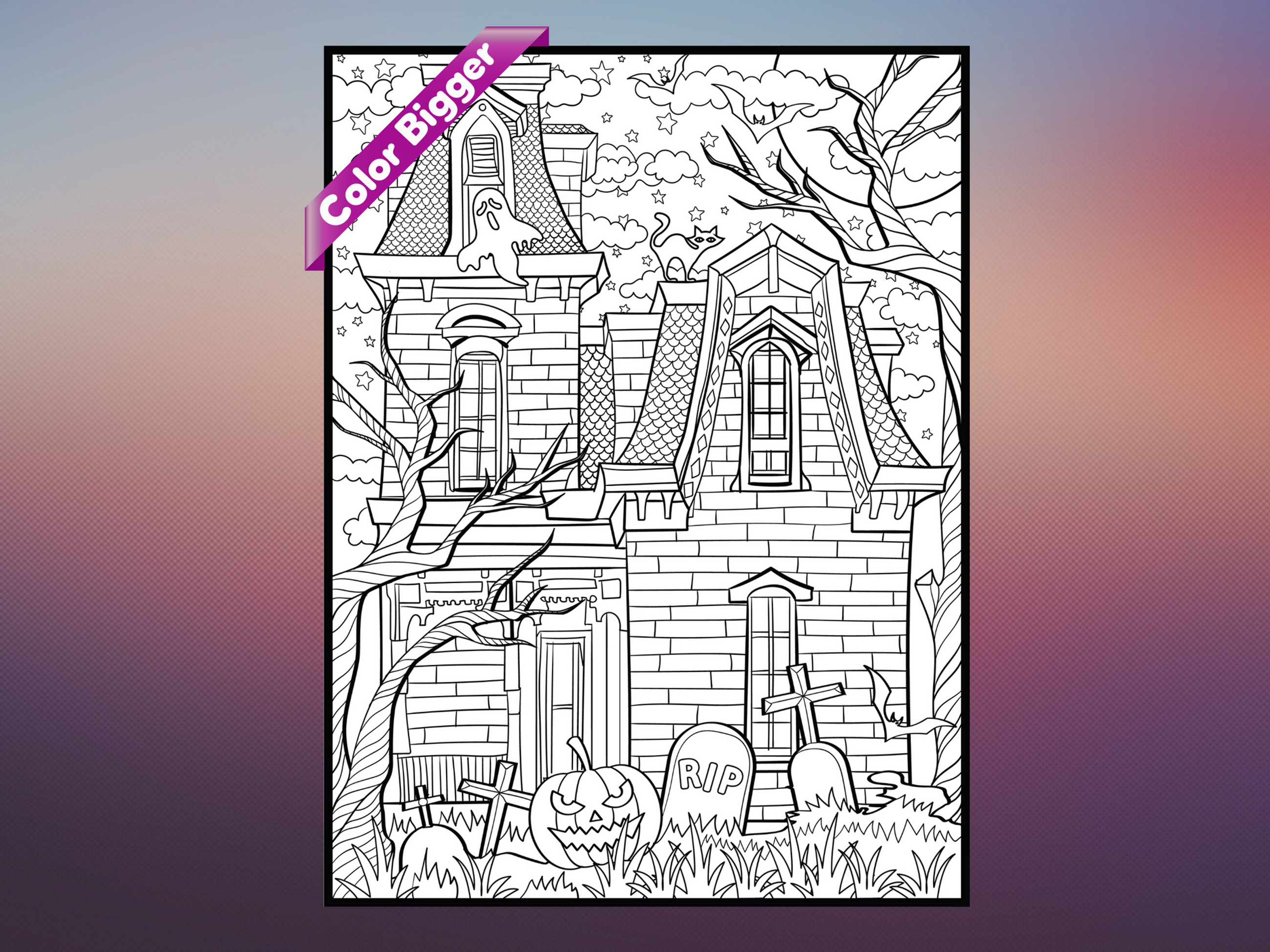 Halloween Coloring Poster — giant coloring poster line art