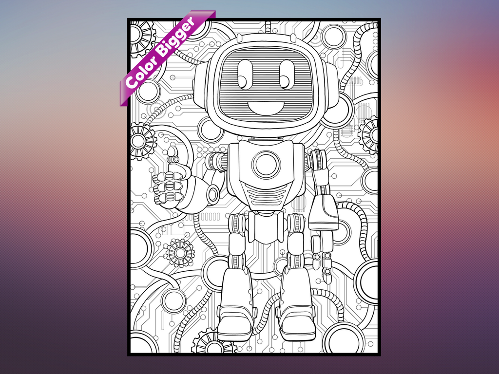 Robot Coloring Poster — giant coloring poster line art