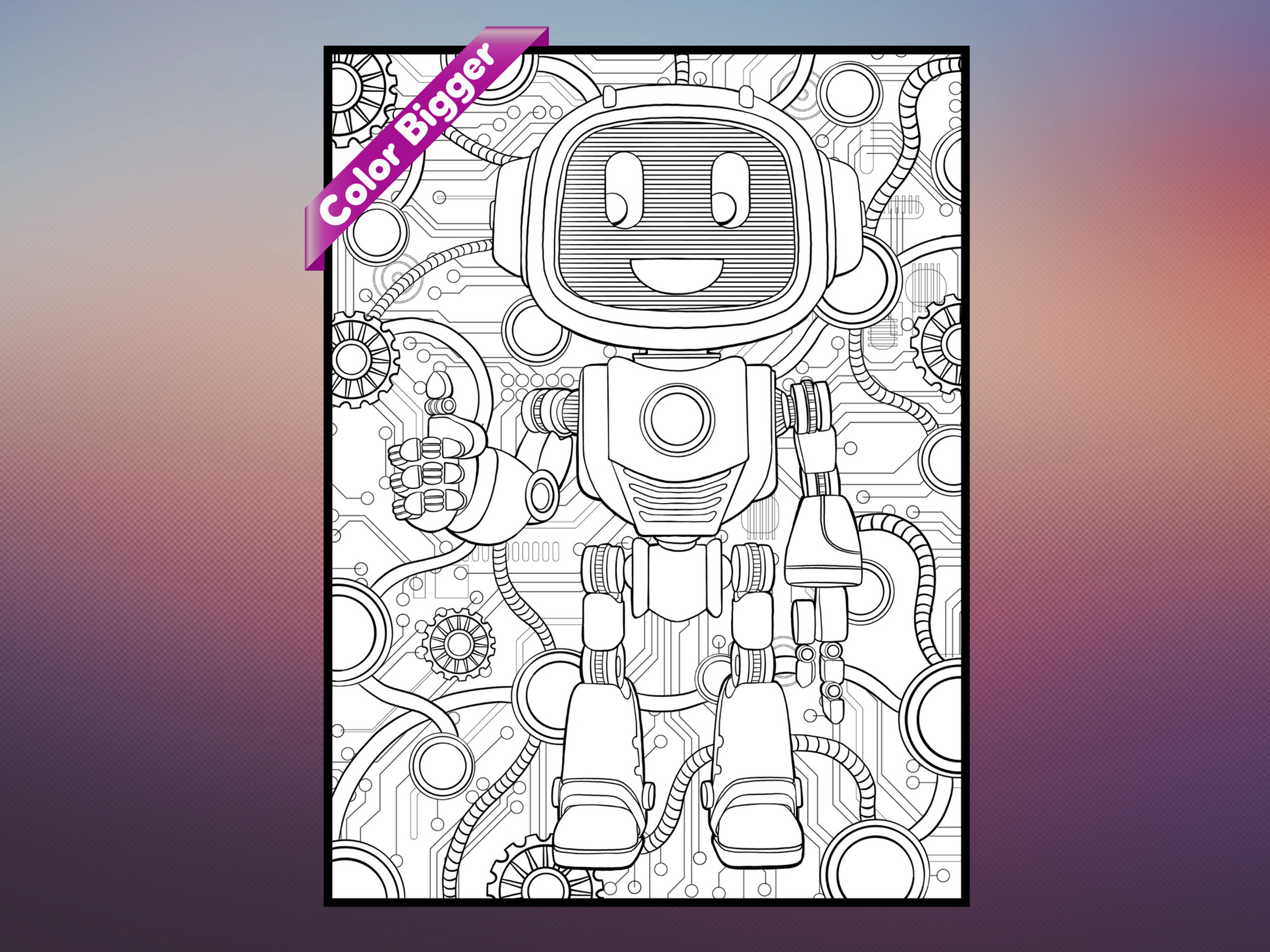 Robot Coloring Poster — giant coloring poster line art