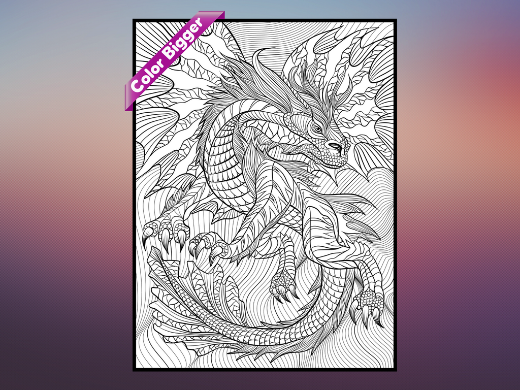 Dragon Coloring Poster — giant coloring poster line art